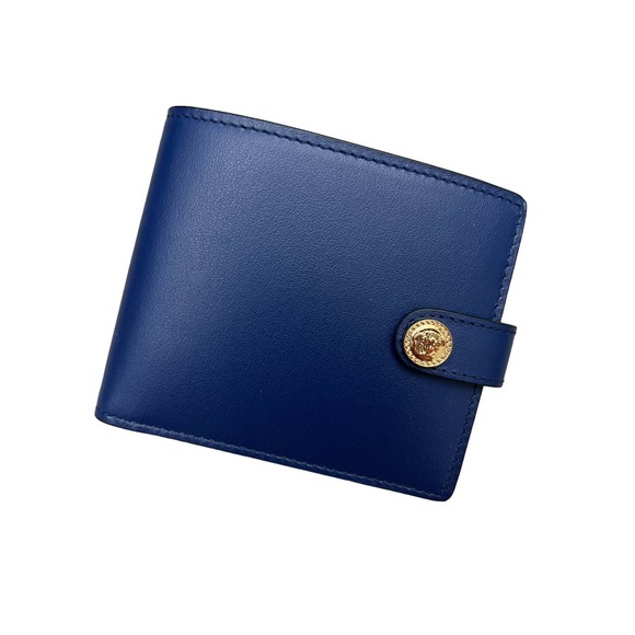 Versace Other - NEW Versace Men's Leather Gold Medusa Bifold Wallet Navy Blue